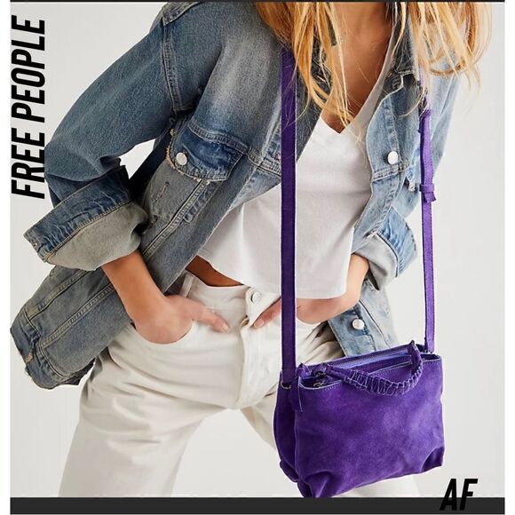 Free People Handbags - FREE PEOPLE CODY SUEDE CROSSBODY TOTE REGENCY PURPLE NEW